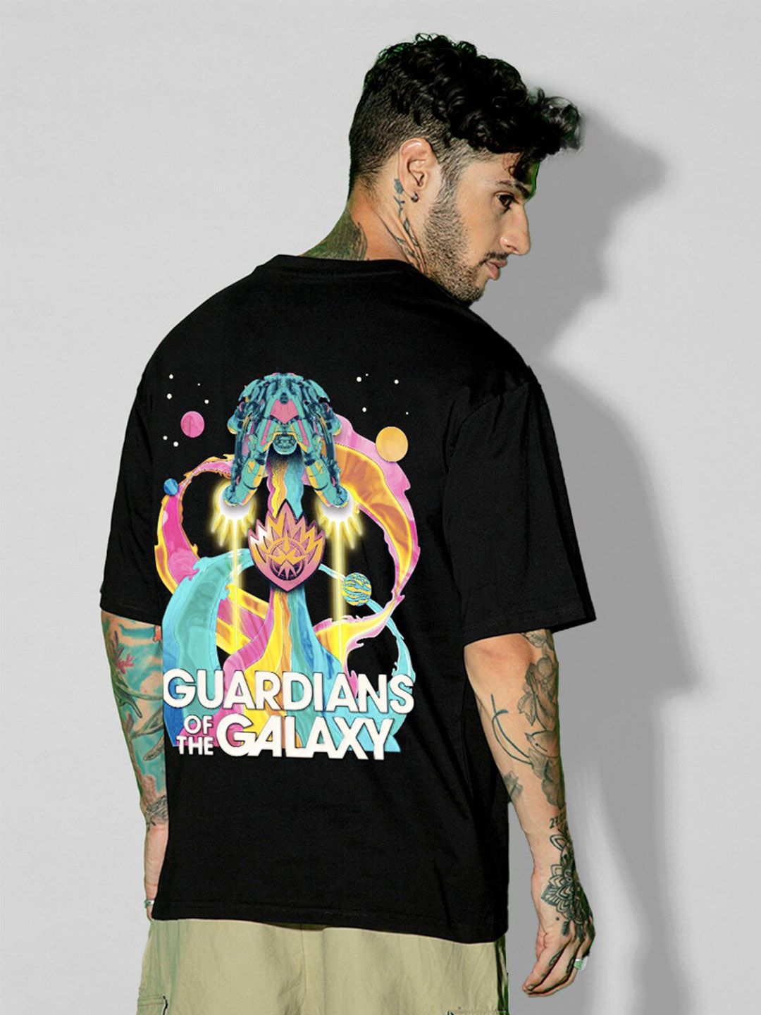 Bewakoof x OFFICIAL MARVEL MERCHANDISE Men Galaxy Ship Graphic Printed Oversized T-shirt