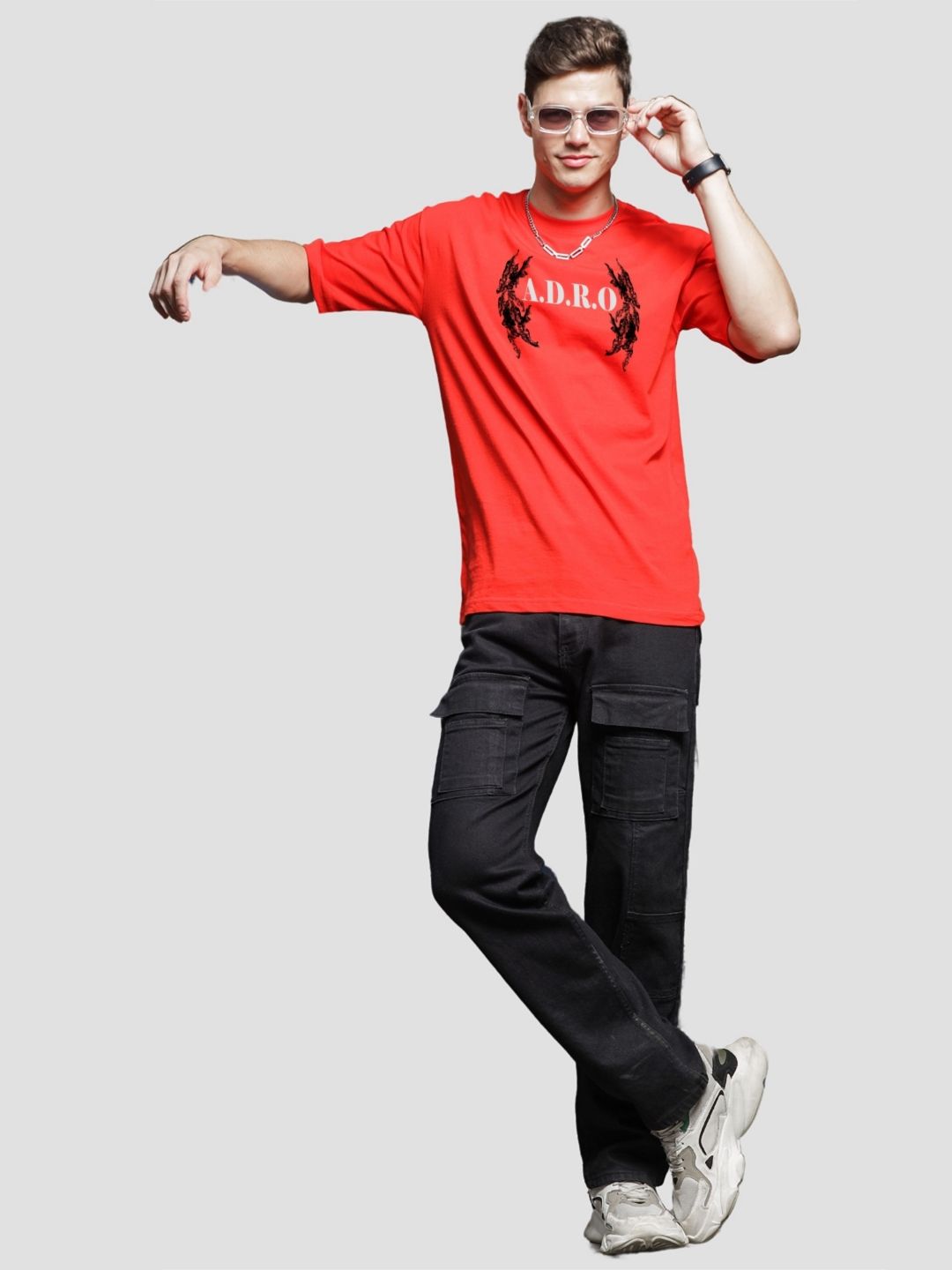 ADRO Men Graphic Printed Round Neck Cotton Oversized T-Shirt