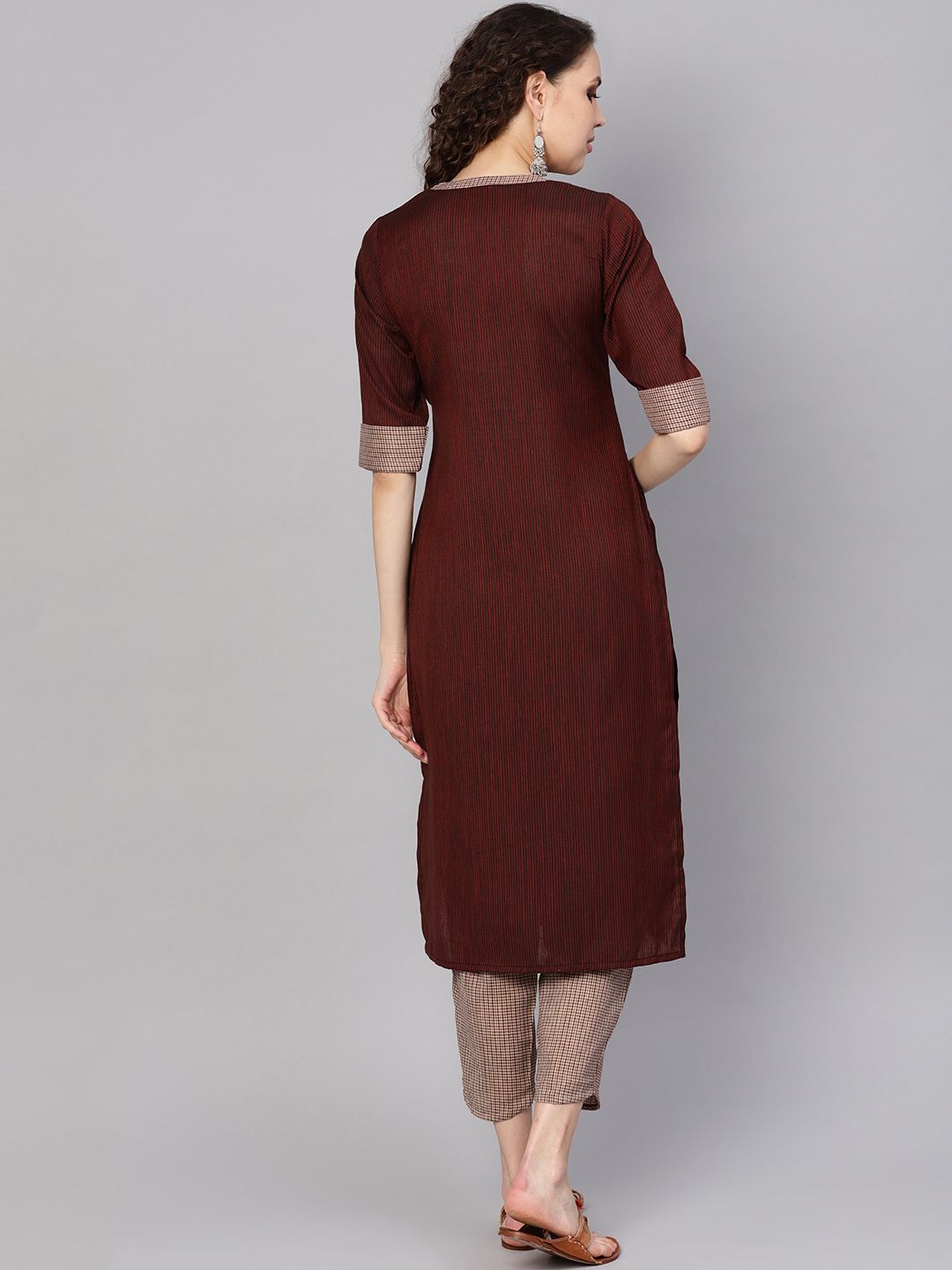 Gerua By Libas Women Brown  Maroon Striped Kurta with Trousers