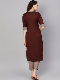 Gerua By Libas Women Brown  Maroon Striped Kurta with Trousers