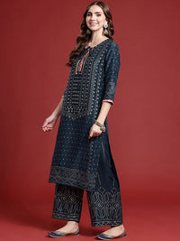 Anouk Ethnic Motifs Printed Tie-Up Neck Regular Gotta Patti Kurta With Palazzos