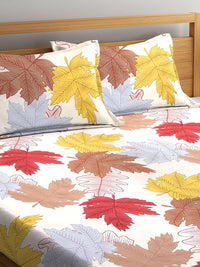 KLOTTHE White & Yellow Floral 300 TC 1 Double King Bedsheet with 2 Pillow Covers