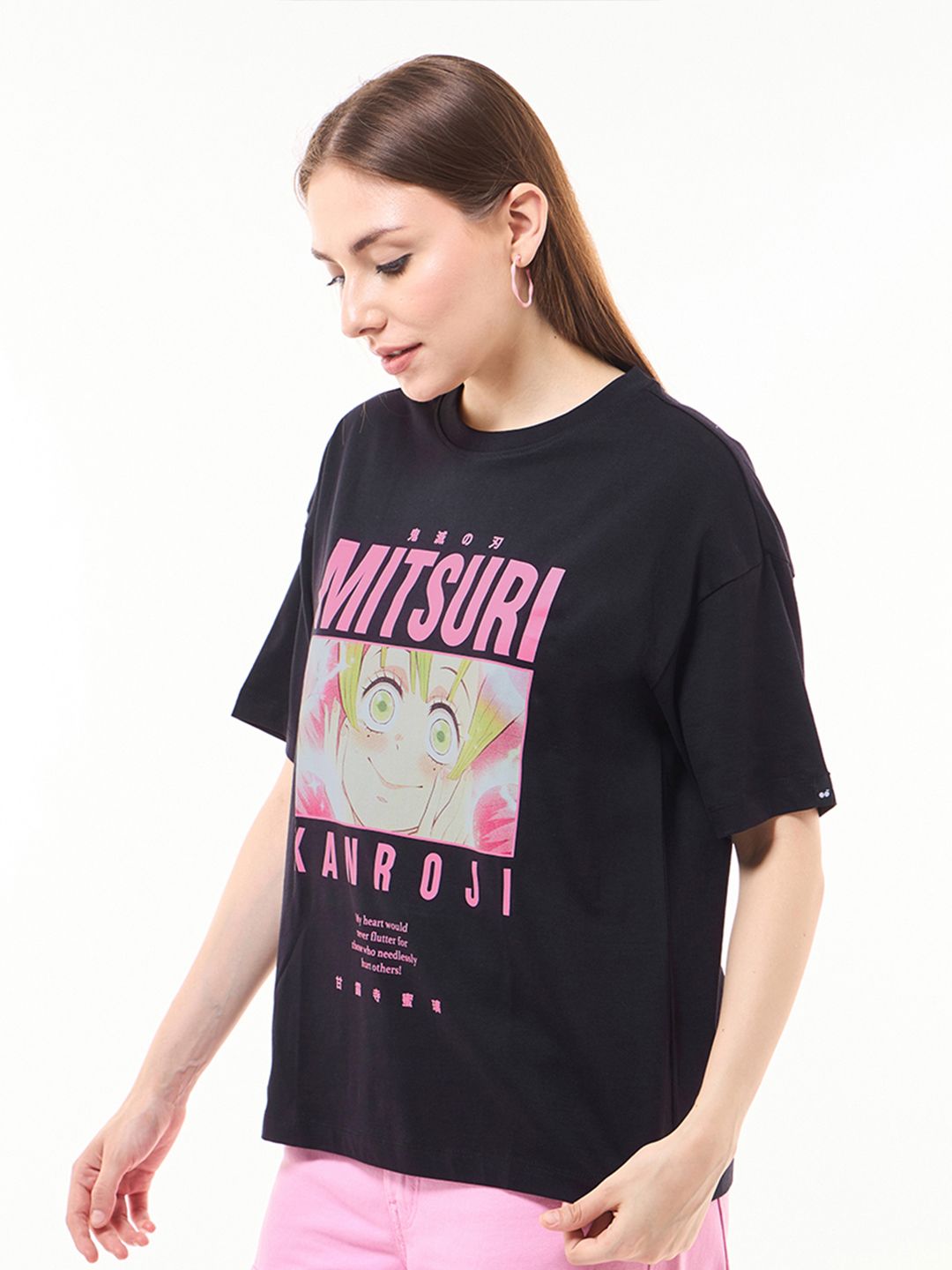 Bewakoof Women Graphic Printed Round Neck Pure Cotton Oversized T-shirt