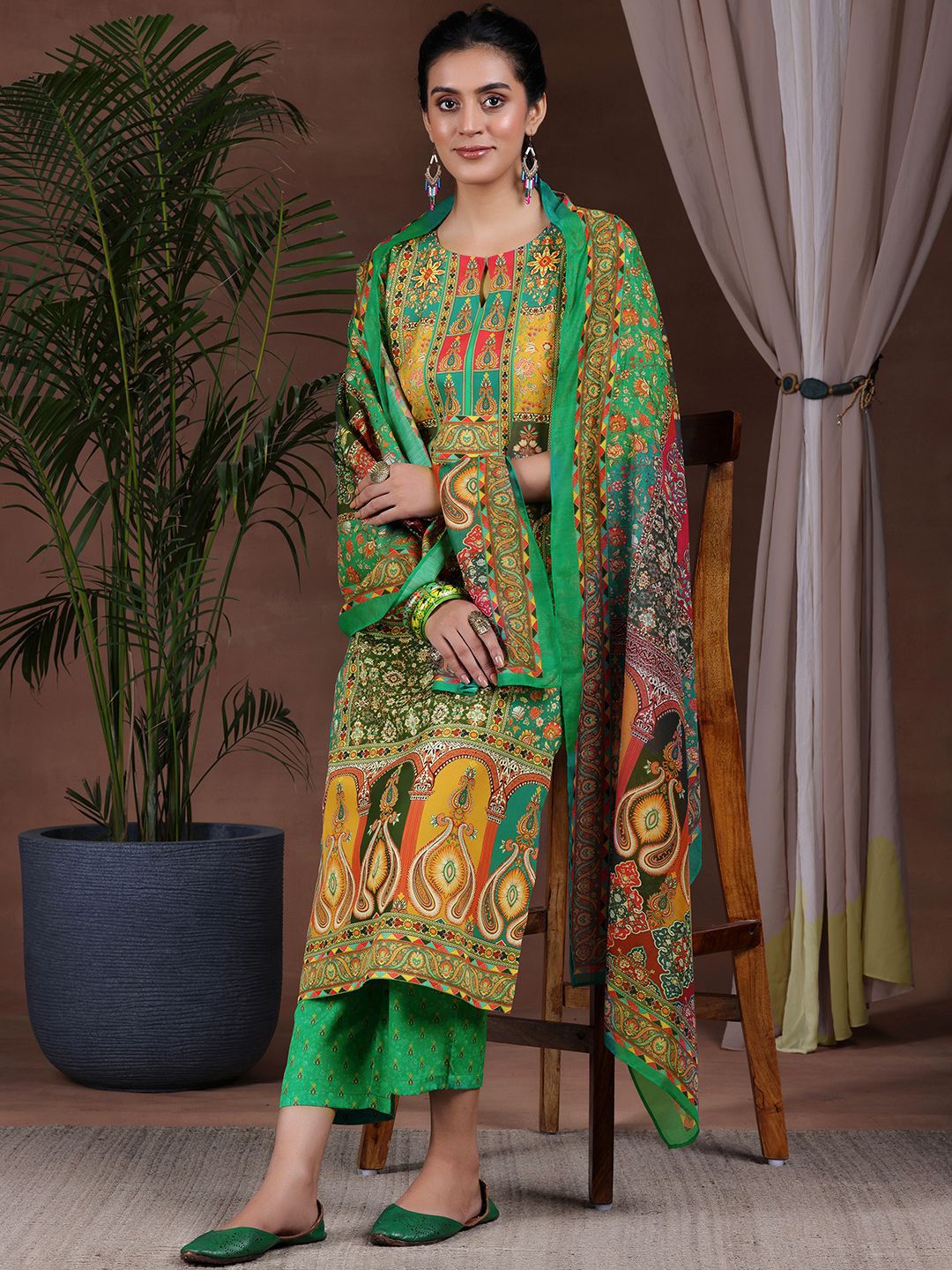 Libas Floral Printed Kurta with Trousers & Dupatta