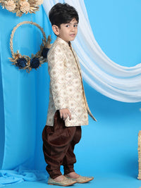 VASTRAMAY Infant Beige & Coffee Brown Woven-Design Sherwani Set