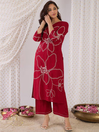 Indo Era Embroidered Three-Quarter Sleeves Tunic With Palazzo
