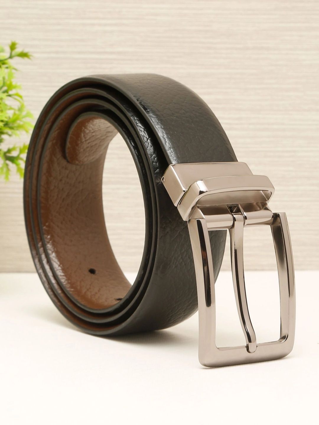 Teakwood Leathers Men Textured Leather Reversible Formal Belt