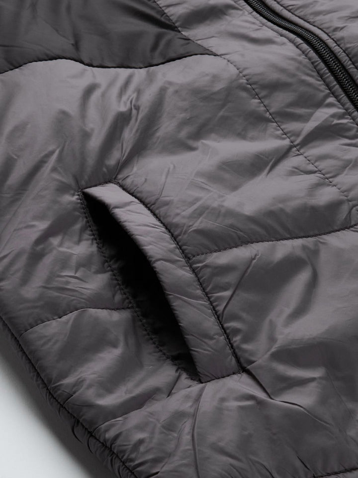 Being Human Men Grey Striped Hooded Padded Jacket with Brand Logo Detail