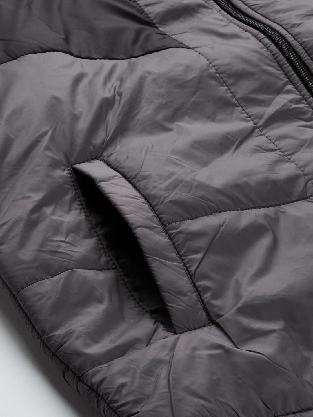 Being Human Men Grey Striped Hooded Padded Jacket with Brand Logo Detail