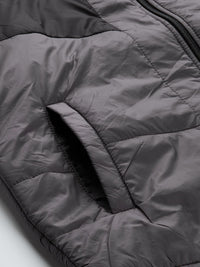 Being Human Men Grey Striped Hooded Padded Jacket with Brand Logo Detail