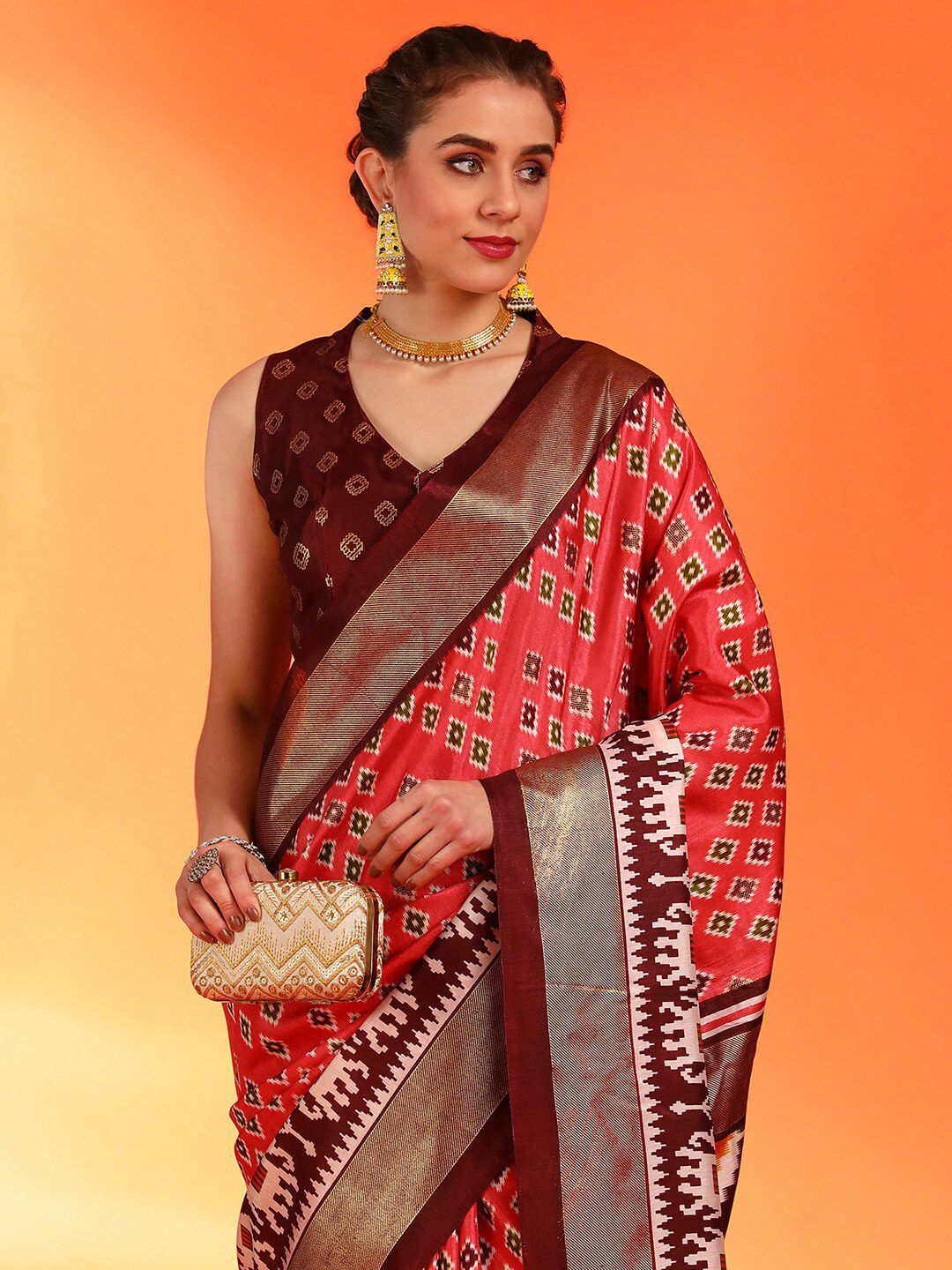Saree mall Ethnic Motifs Zari Silk Blend Pochampally Sarees