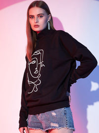 STREET 9 Graphic Printed Turtle Neck Fleece Pullover Sweatshirt