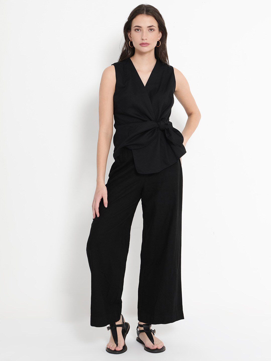 RAREISM Minato V-Neck Tie-Ups Cotton Wrap Top