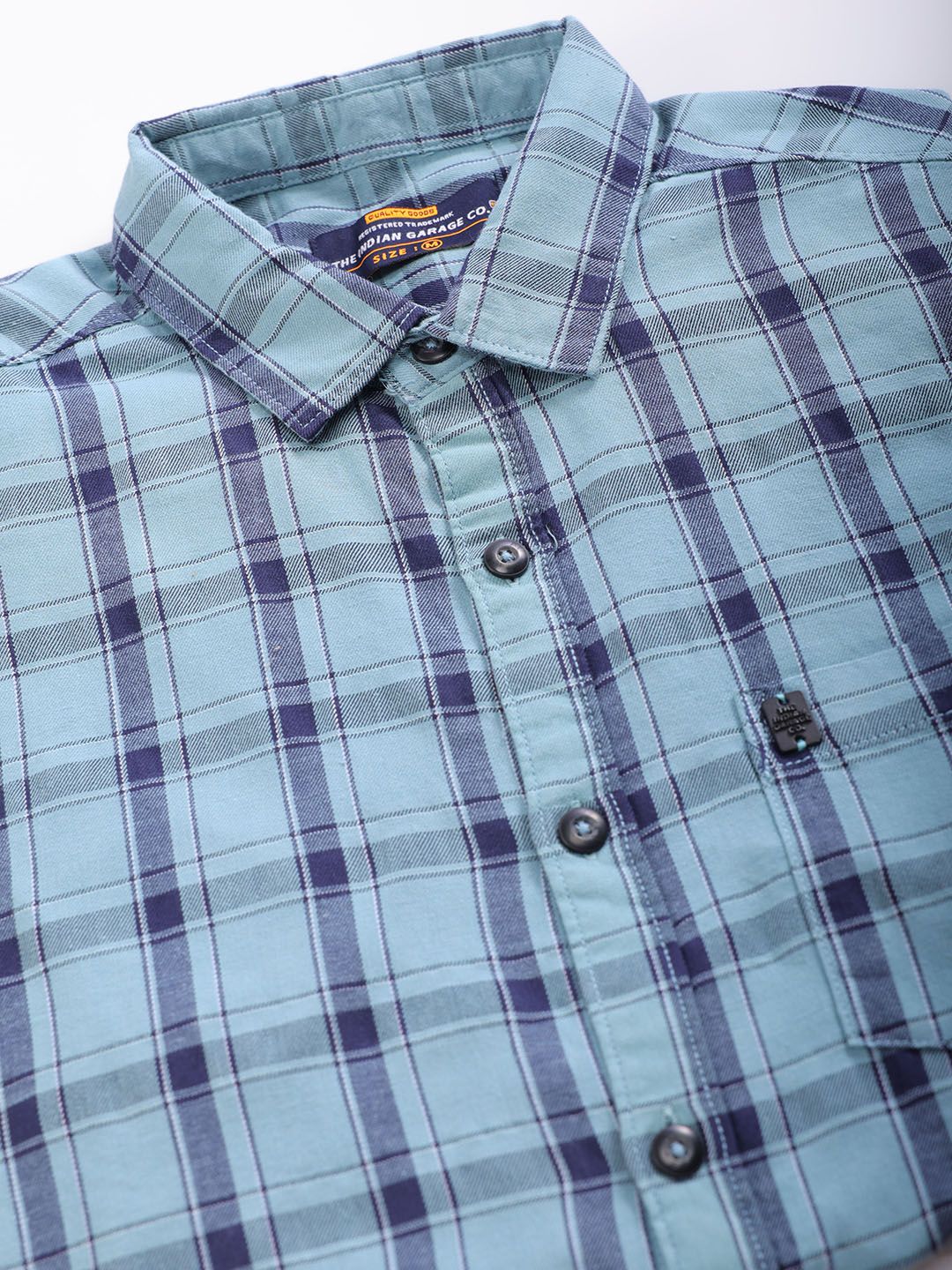 The Indian Garage Co Men Blue & Black Tartan Checks Casual Shirt