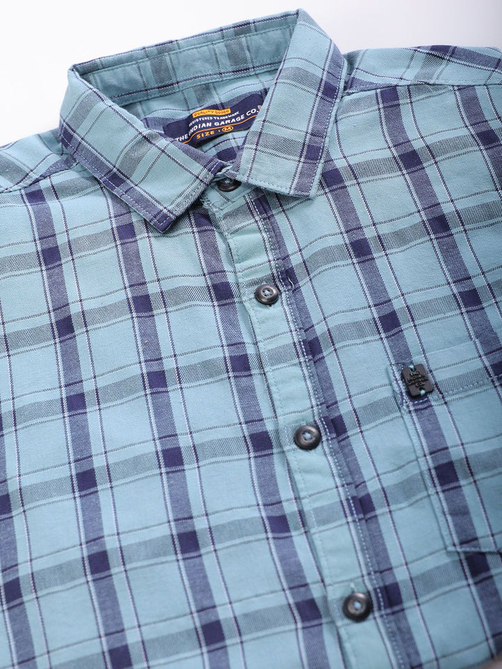 The Indian Garage Co Men Blue & Black Tartan Checks Casual Shirt