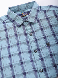 The Indian Garage Co Men Blue & Black Tartan Checks Casual Shirt