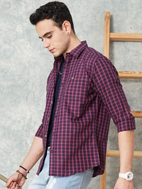 The Indian Garage Co Men Maroon & Navy Regular Fit Checked Casual Shirt