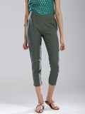 W Women Grey Regular Fit Solid Cropped Trousers