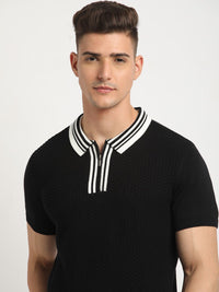 THE BEAR HOUSE Self Design Polo Collar Cotton T-shirt