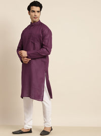 Anug by SOJANYA Men Purple Dobby Band Collar Kurta