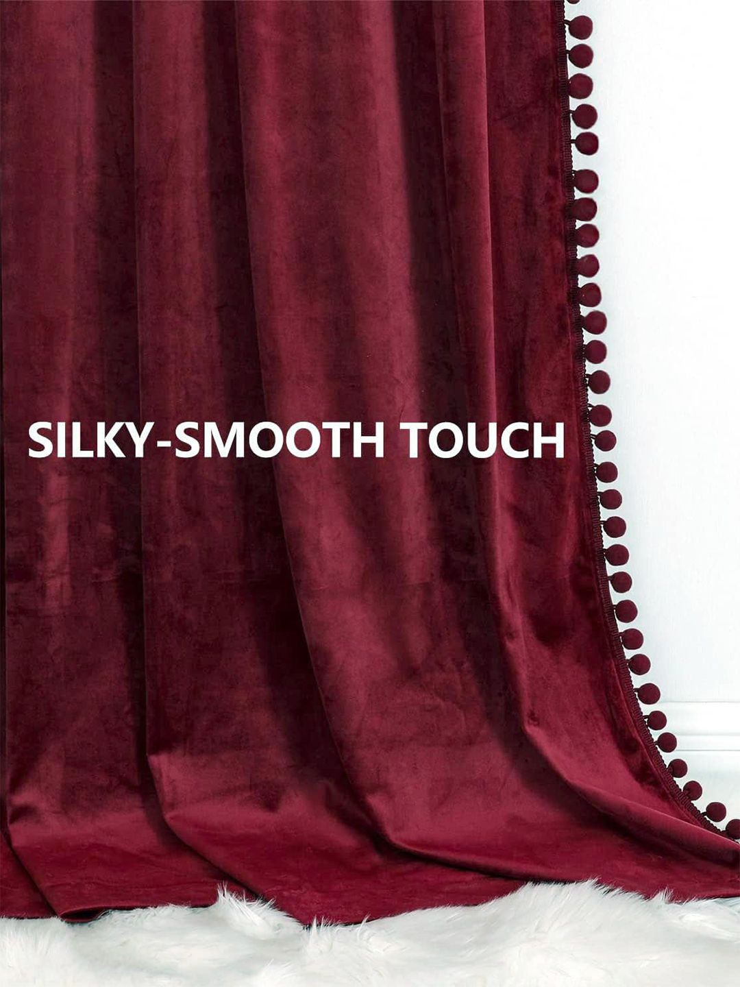 STITCHNEST Maroon 2 Pieces Velvet Black Out Door Curtains