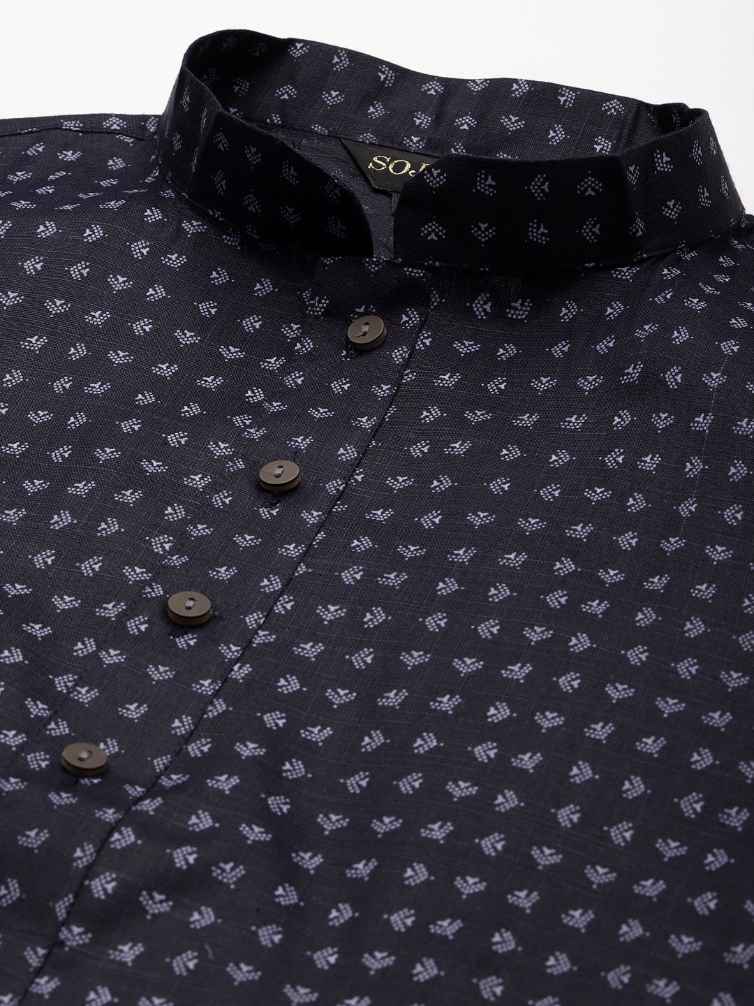 SOJANYA Lelaki Navy Blue & White Geometric Printed Kurta