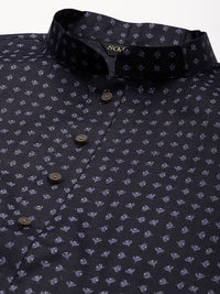 SOJANYA Lelaki Navy Blue & White Geometric Printed Kurta