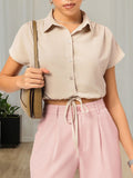 DressBerry Neutral Chic Tie-Up Waist Shirt Style Crop Top