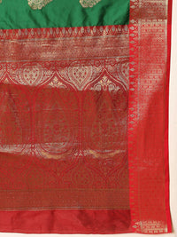 Silk Land  Banarasi Soft Silk Butti Design Saree with Contrast Border and Pallu