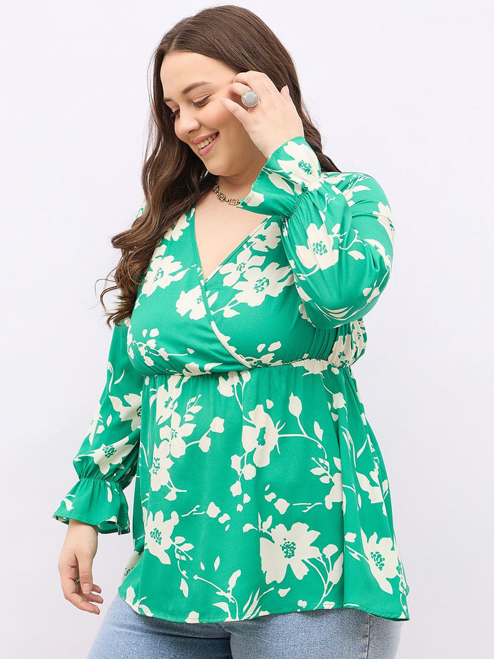 Berrylush Curve Women Floral Print Wrap Top