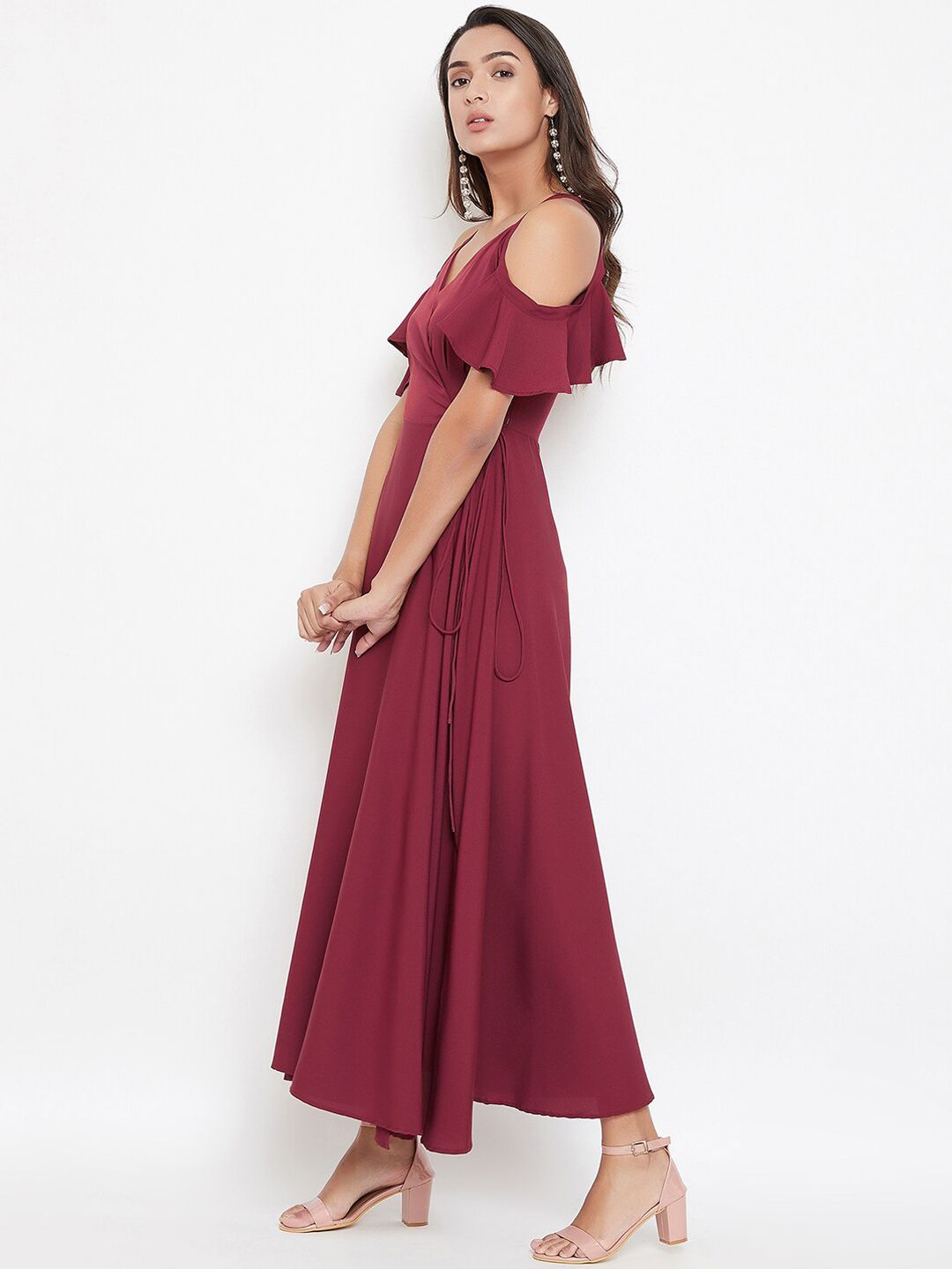 Berrylush Women Maroon Solid Maxi Dress