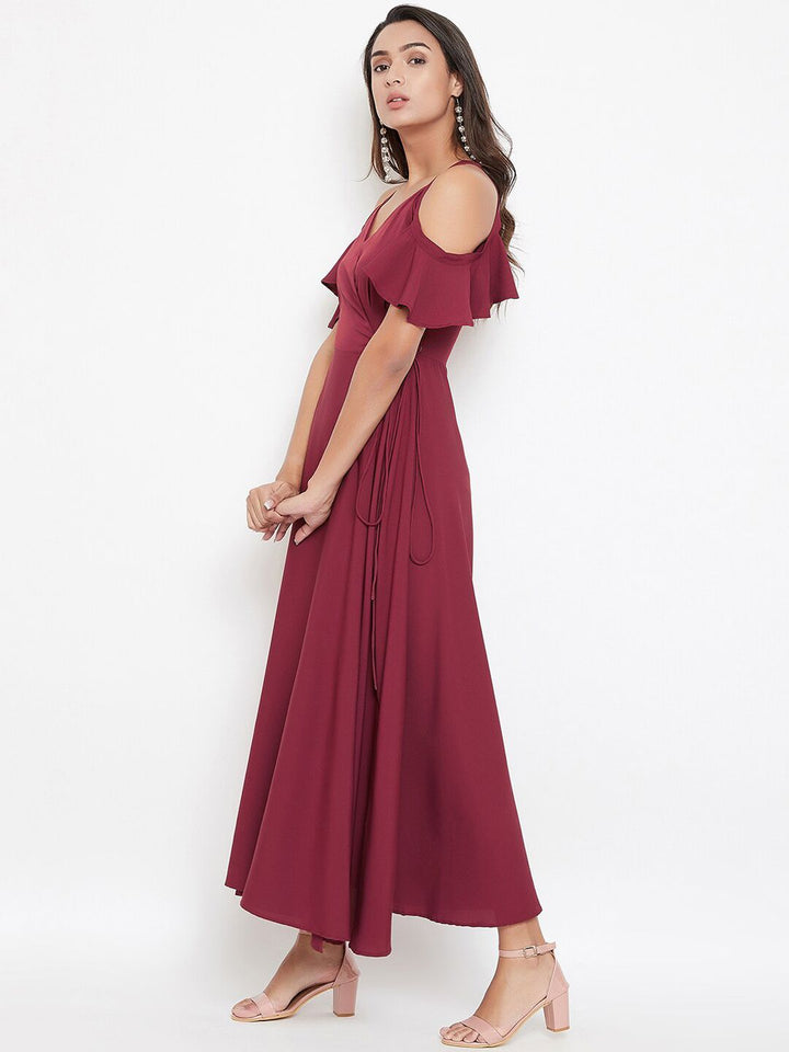 Berrylush Women Maroon Solid Maxi Dress