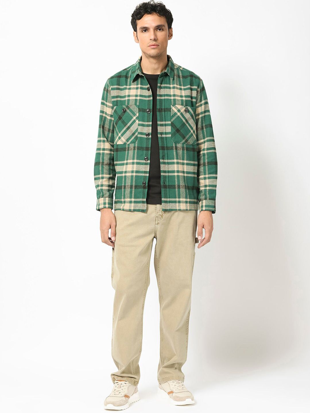 RARE RABBIT Men Nero Geometric Checked Longline Tailored Shacket