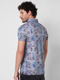 SPYKAR Printed Polo Collar Cotton Slim Fit T-shirt