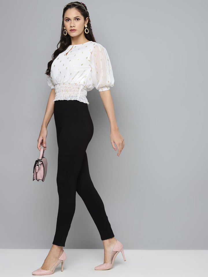 SASSAFRAS Women Black Solid High-Waist Treggings