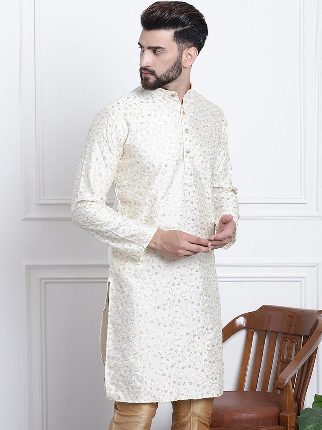 SOJANYA Kurta Lurus Kolar Mandarin Sulam Bunga