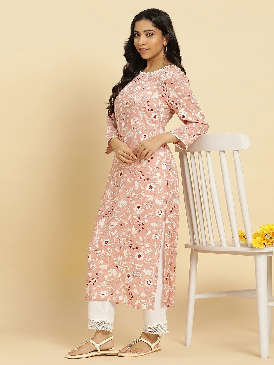 W Floral Printed Straight Kurta