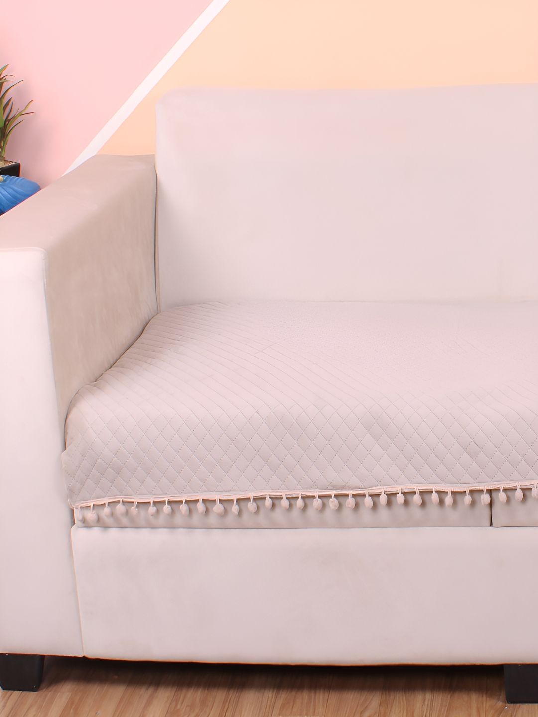 STITCHNEST Beige Self Design 2 Seater Sofa Cover