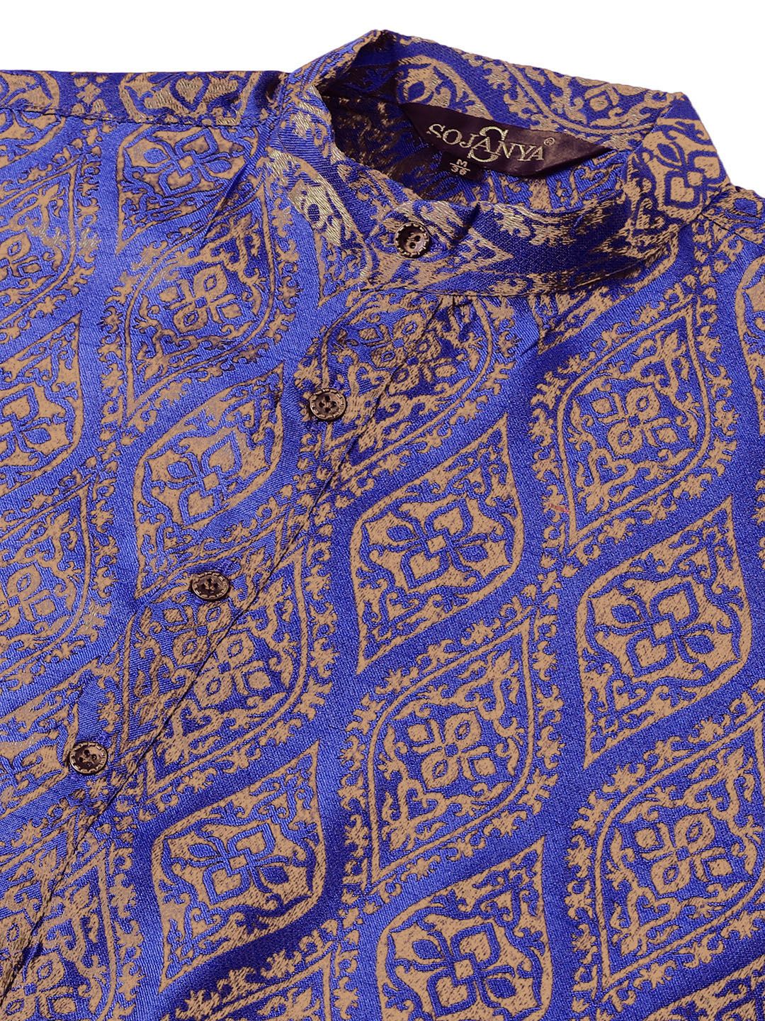 SOJANYA Kurta Jacquard Berwarna Biru & Emas Lelaki