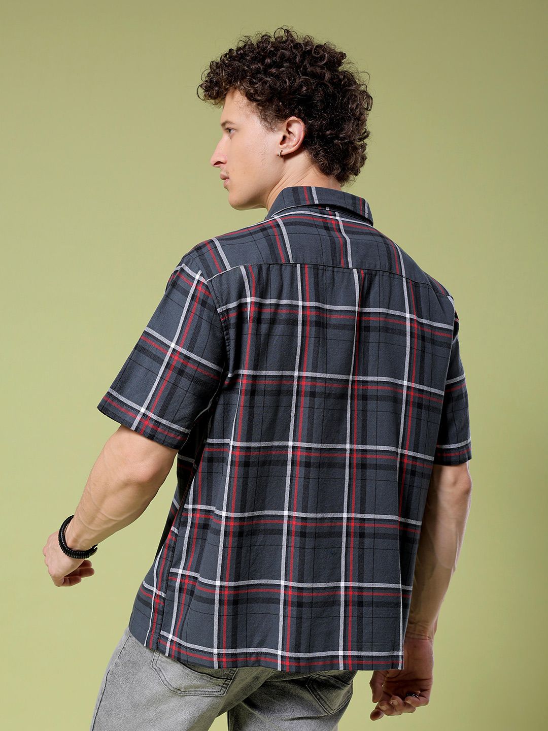 The Indian Garage Co Boxy Windowpane Checks Opaque Twill Cotton Casual Shirt