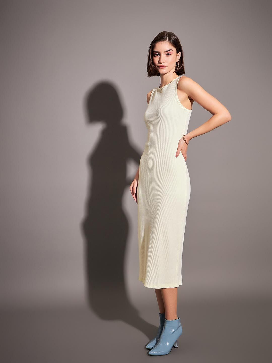 SASSAFRAS Sleeveless Ribbed Bodycon Midi Dress