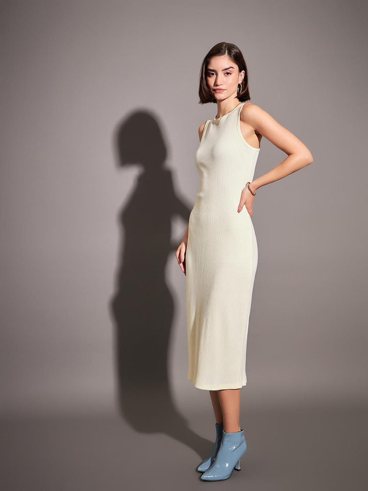 SASSAFRAS Sleeveless Ribbed Bodycon Midi Dress