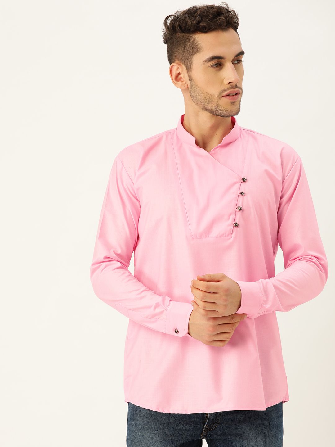 SOJANYA Men Pink Solid Straight Kurta