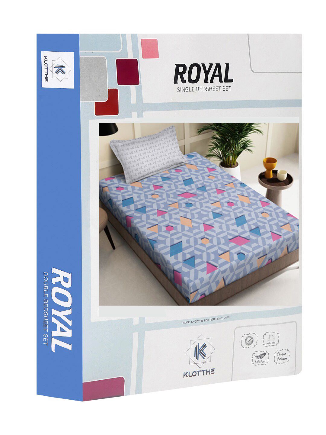 KLOTTHE Biru & Merah Jambu Geometri Bercetak 300 TC Cadar Bujang Dengan Sarung Bantal
