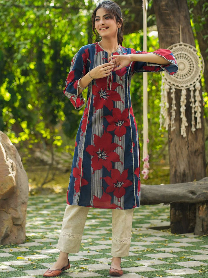 Rain &amp; Rainbow Notch Leher Bersulam Kurta Lurus
