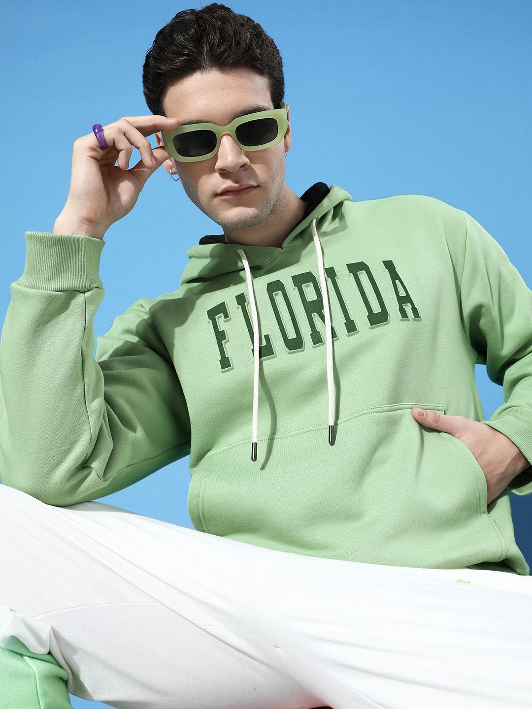 DILLINGER Men Typography Oversized Hooded Fleece Sweatshirt