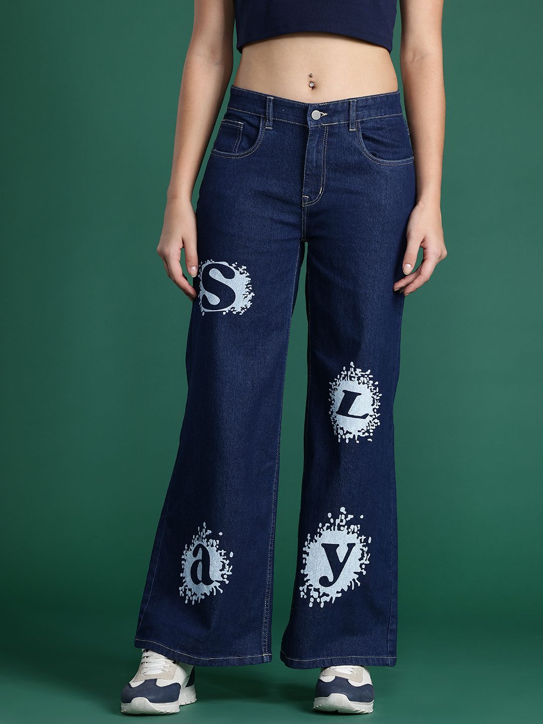 DressBerry Women Wide Leg Printed Stretchable Jeans