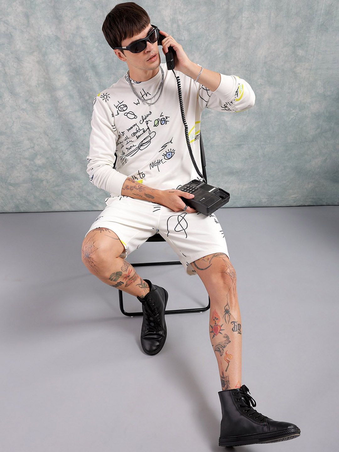 The Indian Garage Co Typography Printed Round Neck Sweatshirt with Shorts