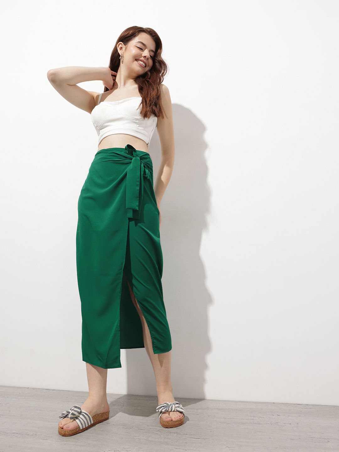 DressBerry Easy Breezy Vibes Bow Down Wrap Midi Skirt