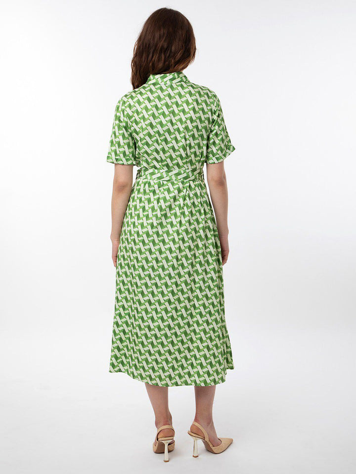 RAREISM Geometric Printed Cotton Midi Shirt Dress